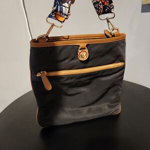 Michael Kors Black With Brown Aaccents Nylon Crossbody Bag